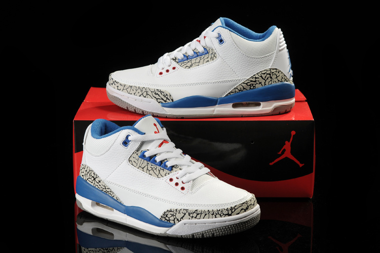 Air Jordan 3 Women Shoes White/Black/Deepskyblue Online